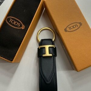 Tod's Black Leather Keychain with Gold Accent
